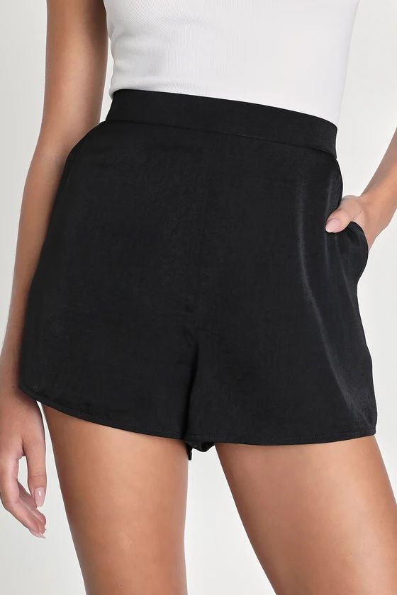 Extra Love Black Satin High-Waisted Shorts | Lulus (US)