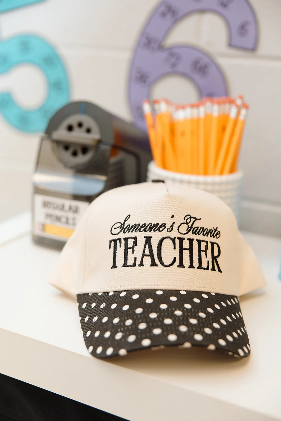 Someone's Favorite Teacher - Black Polka Dot Trucker Hat | KenzKustomz