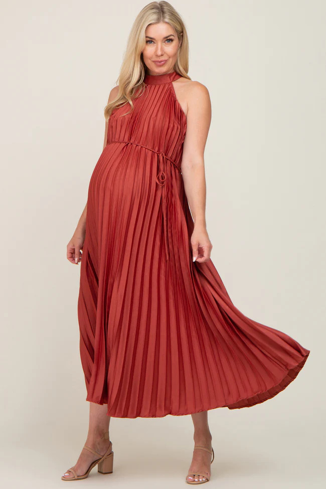 Fuchsia Pleated Maternity Halter Dress | PinkBlush Maternity