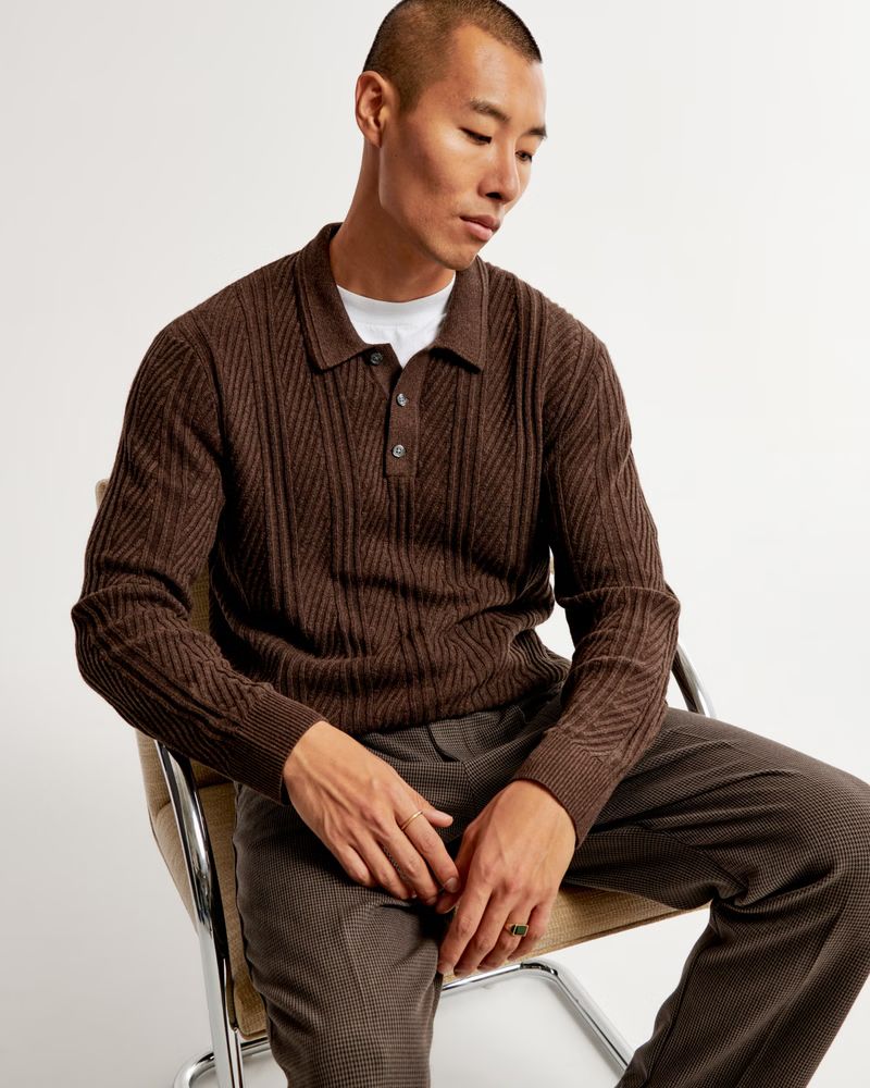 Long-Sleeve 3-Button Sweater Polo | Abercrombie & Fitch (US)