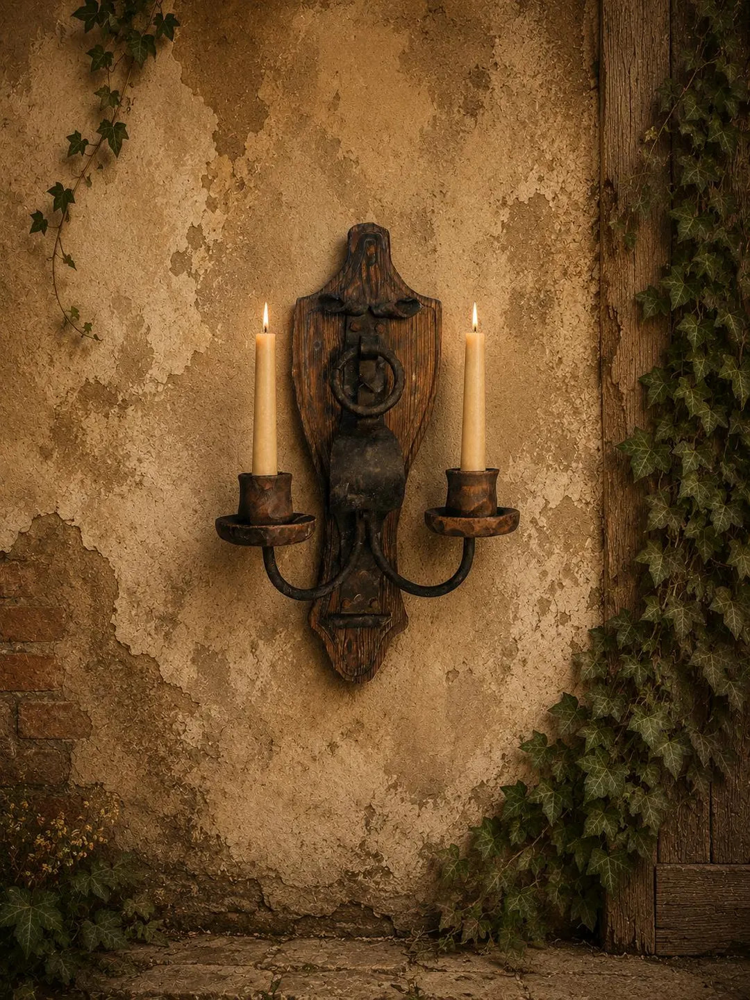 Vintage Rustic Wall Candle Holder Sconce | Primitive Wood & Iron Double Arm Taper Candle Holder |... | Etsy (Global)