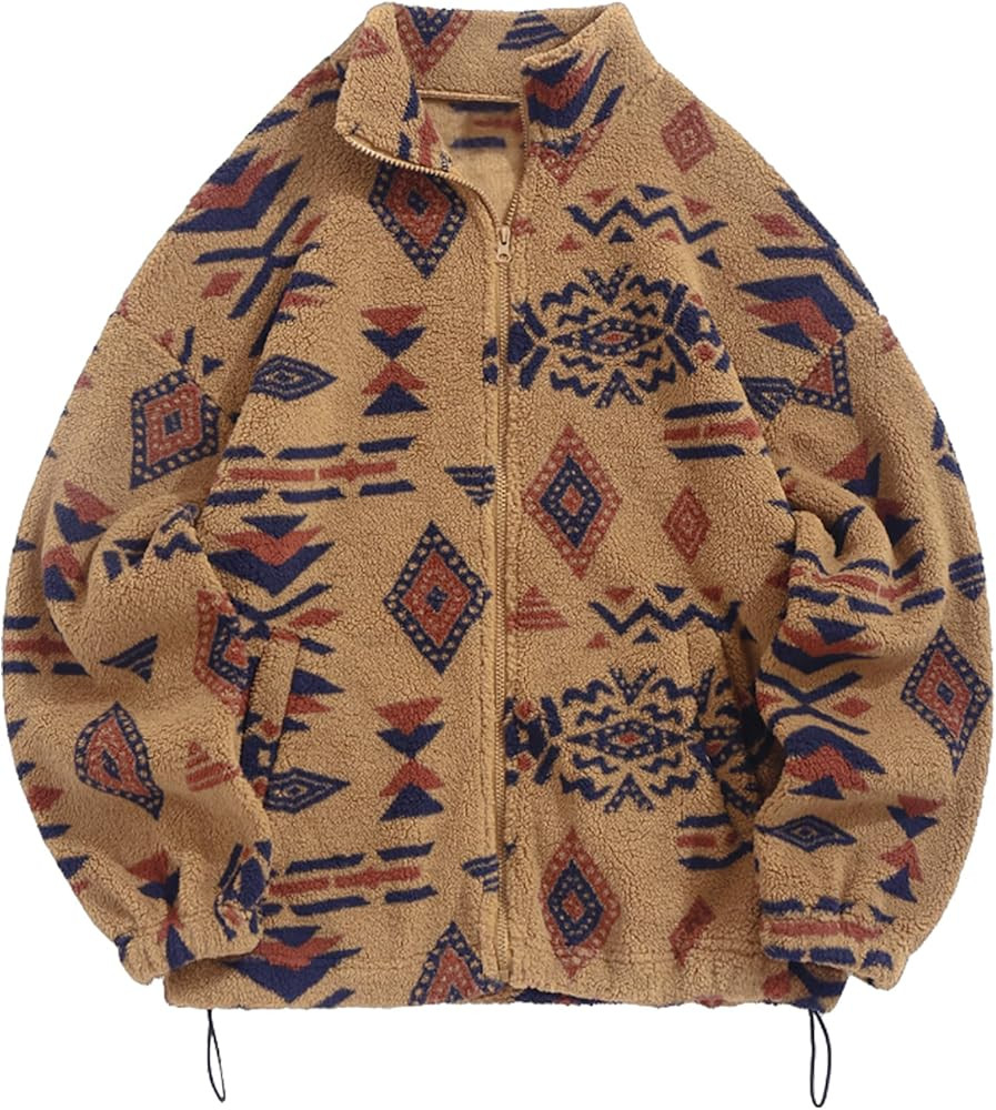 ZAFUL Women's Long Sleeve Zip Up Coat Faux Fur Ethnic Aztec Print Fall Jacket with Pocket Teddy C... | Amazon (US)