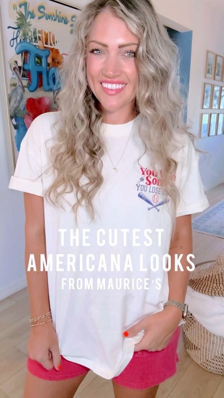The CUTEST Americana looks for the summer 🇺🇸 I’m wearing a small in the baseball / wallen tee — it runs super super oversized! Which I love. And it’s sooooo soft!!!! Adorable for country concerts, going out, and baseball games for the summer. // I did a small in the red shorts - true to size. And a M in the crewneck for an oversized it! That set is SO SO SOFT!! And stretchy. I’m obsessed 😍 // size M flag sweater for a relaxed fit. I’ve washed this one so many times already - I pretty much bring it in our beach bag every time we go now! It’s my fave thing to throw on!!! //

@maurices
#mauricespartner #discovermaurices #maurices


American looks
The fourth
4th of July weekend
Morgan wallen concert
Country concert 
Baseball mom
Travel look
Vacation outfit ideas


#LTKVideo #LTKFindsUnder50 #LTKSeasonal
