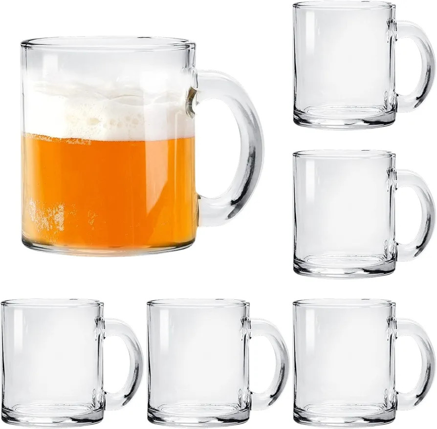 Glass Coffee Mugs Set of 6,Large Wide Mouth Mocha Hot Beverage Mugs (10oz),Clear Espresso Cups wi... | Amazon (US)