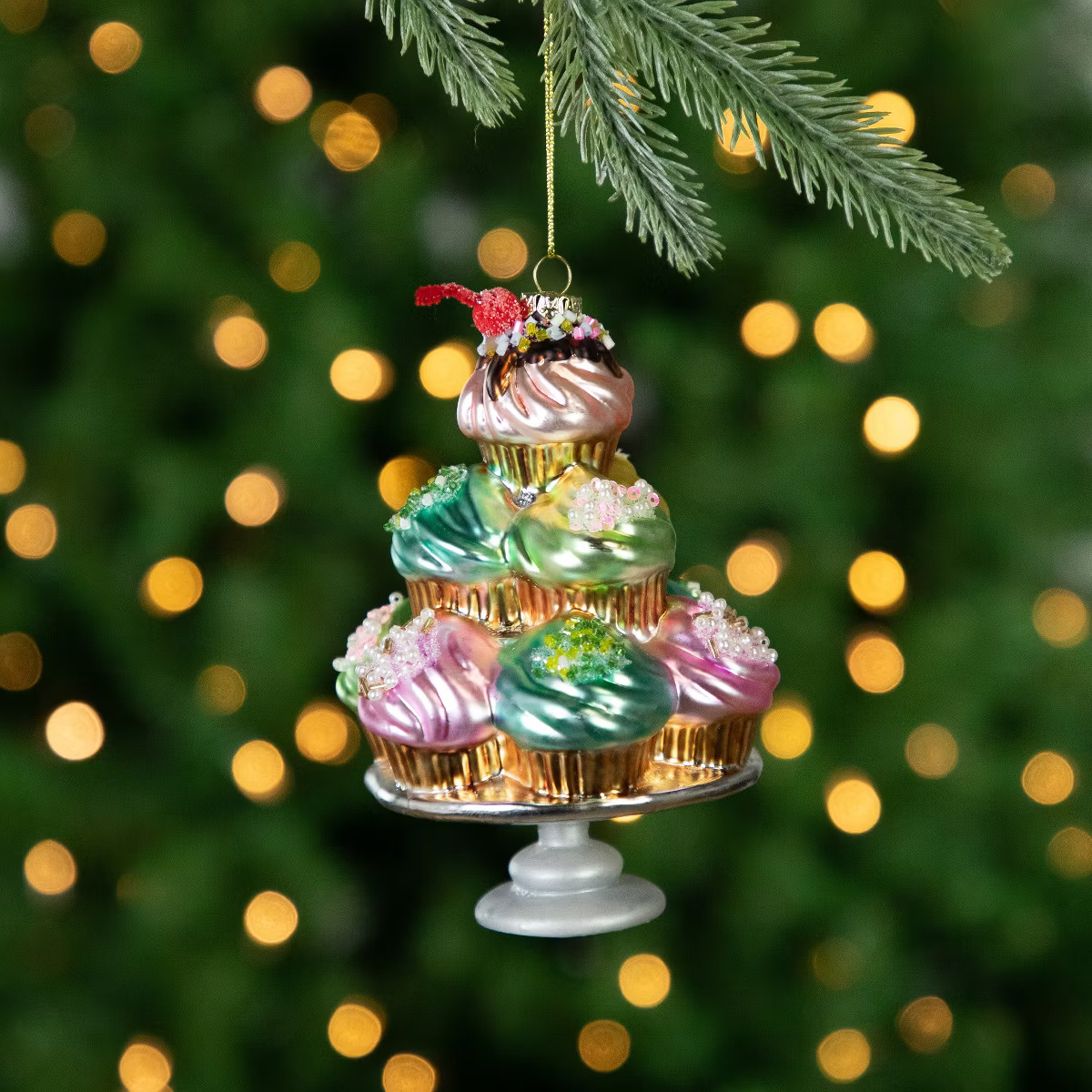 Northlight 6" Pink and Blue Cupcake Tower Glass Christmas Ornament | Target