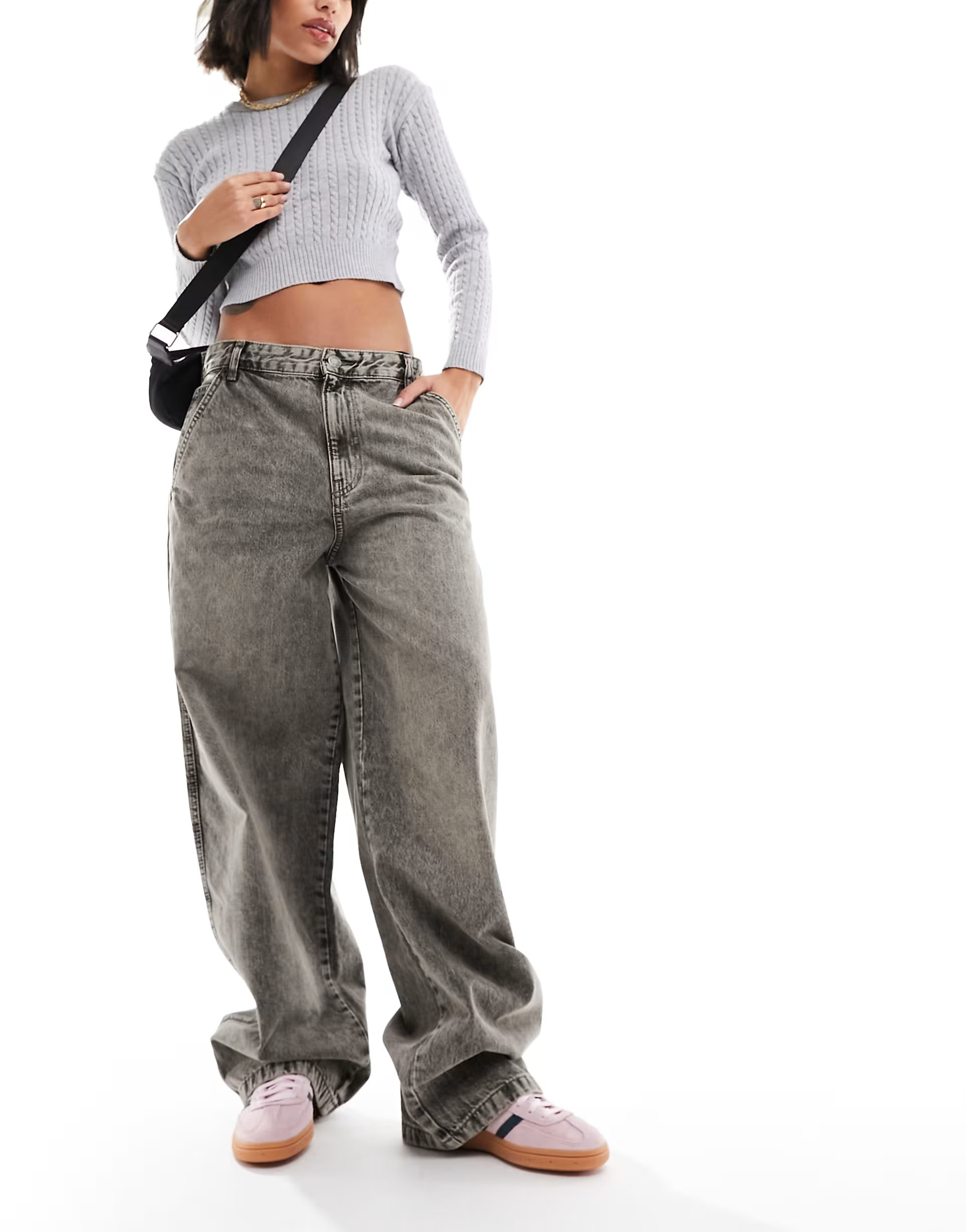 Pull&Bear low rise oversized baggy jean in washed grey | ASOS (Global)