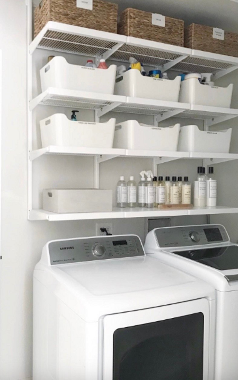 A tidy laundry room makes every task easier. Shelving and white bins keep cleaning supplies organized and within reach, creating a calm and functional space that supports your daily routine.

#LTKHome