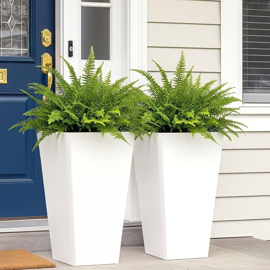 Worth Garden 20" Tall Planters Set of 2 – Large White Tapered Plastic Flower Pots for Indoor & ... | Amazon (US)