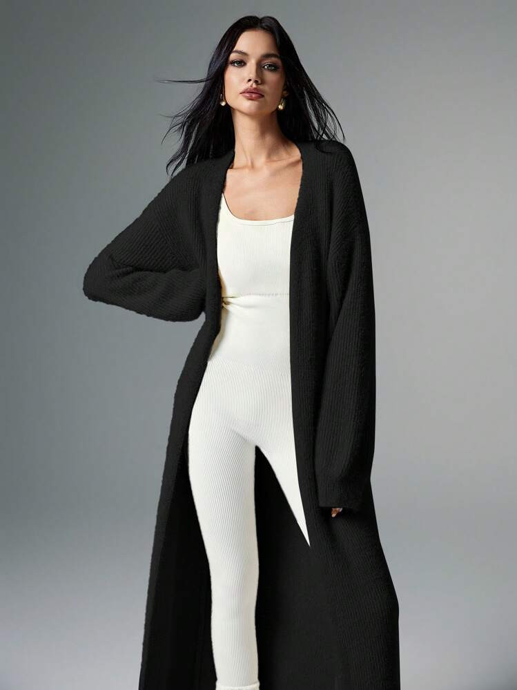 Poéselle Women's Solid Color Batwing Long Sleeve Loose Long Casual Cardigan, Autumn/Winter,Long Sleeve Tops | SHEIN