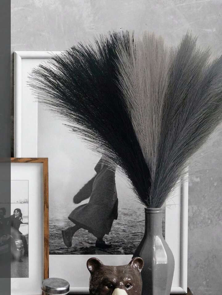 33Pcs/15Pcs/6Pcs Artificial Pampas Grass 55cm/21.65in Fluffy Faux Flower Black, Gray, Dark Gray Colored Artificial Reed Faux Pampas Grass For Home Farmhouse Decor, For Bohemian Decor, Artificial Flower Fake Pampas Decor, Vase Filler Room Decoration, Wedding Centerpieces Gifts Birthday Graduation | SHEIN