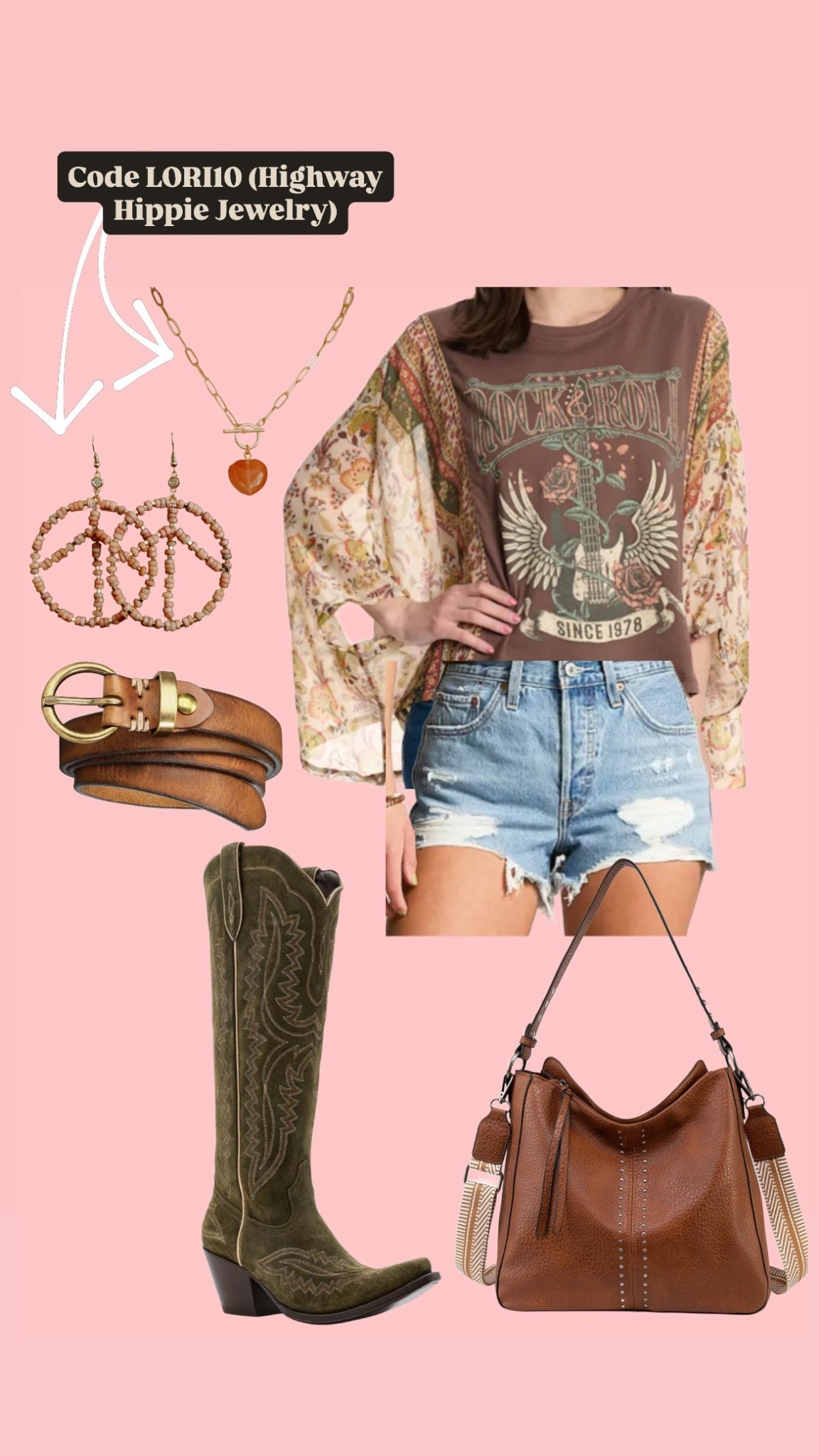 Code LORI10 to save on jewelry from the Highway Hippie website! They aren’t on ltk so I can’t link! The boots, top, belt, bag, and shorts are all here! Great boho rodeo outfit inspo or festival inspo 

#LTKootd #LTKSeasonal #LTKgrwm