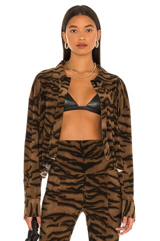 Norma Kamali Cropped Oversized Boyfriend NK Shirt in Brown Tiger from Revolve.com | Revolve Clothing (Global)