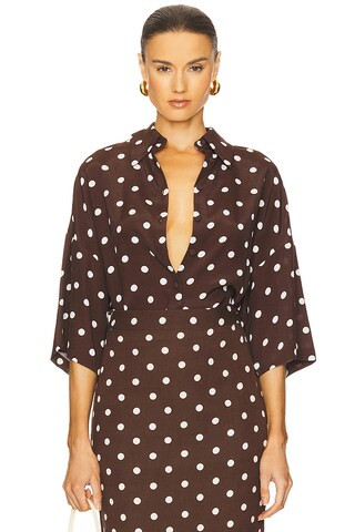 HEMANT AND NANDITA Oversized Polka Dot Shirt in Brown & White from Revolve.com | Revolve Clothing (Global)