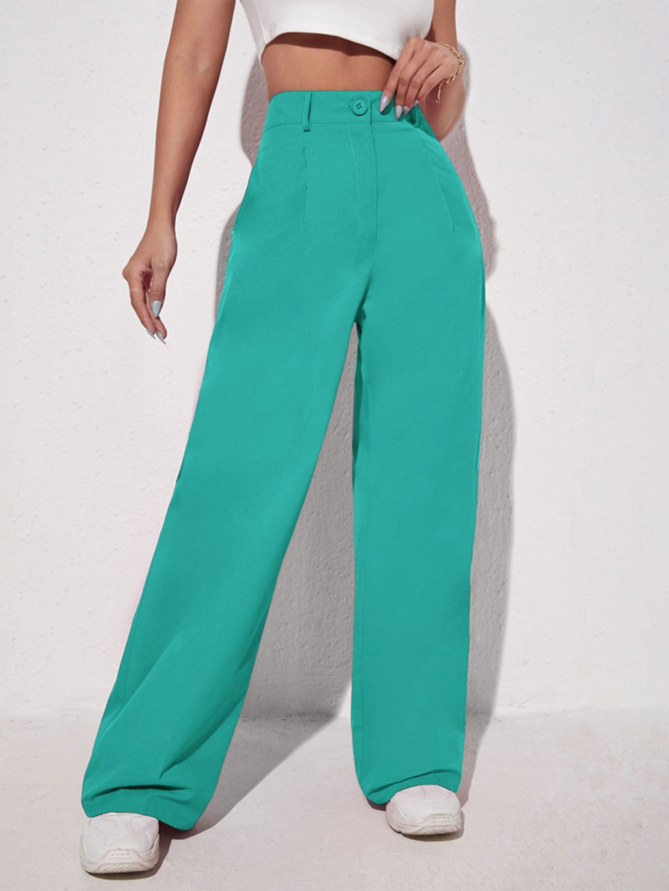 SHEIN EZwear Solid Wide Leg Pants | SHEIN