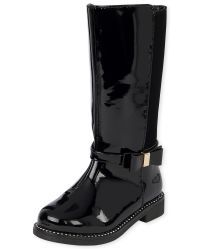 Toddler Girls Bow Faux Patent Leather Tall Boots | The Children's Place