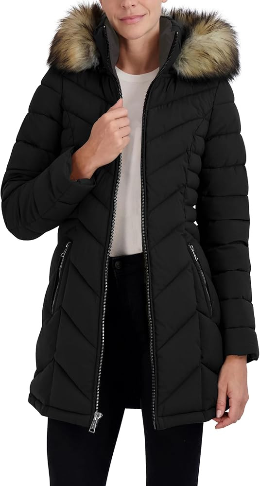 Laundry by Shelli Segal womens Stretch Quilted Puffer Coat – Heavyweight Winter Jacket Faux Fur... | Amazon (US)