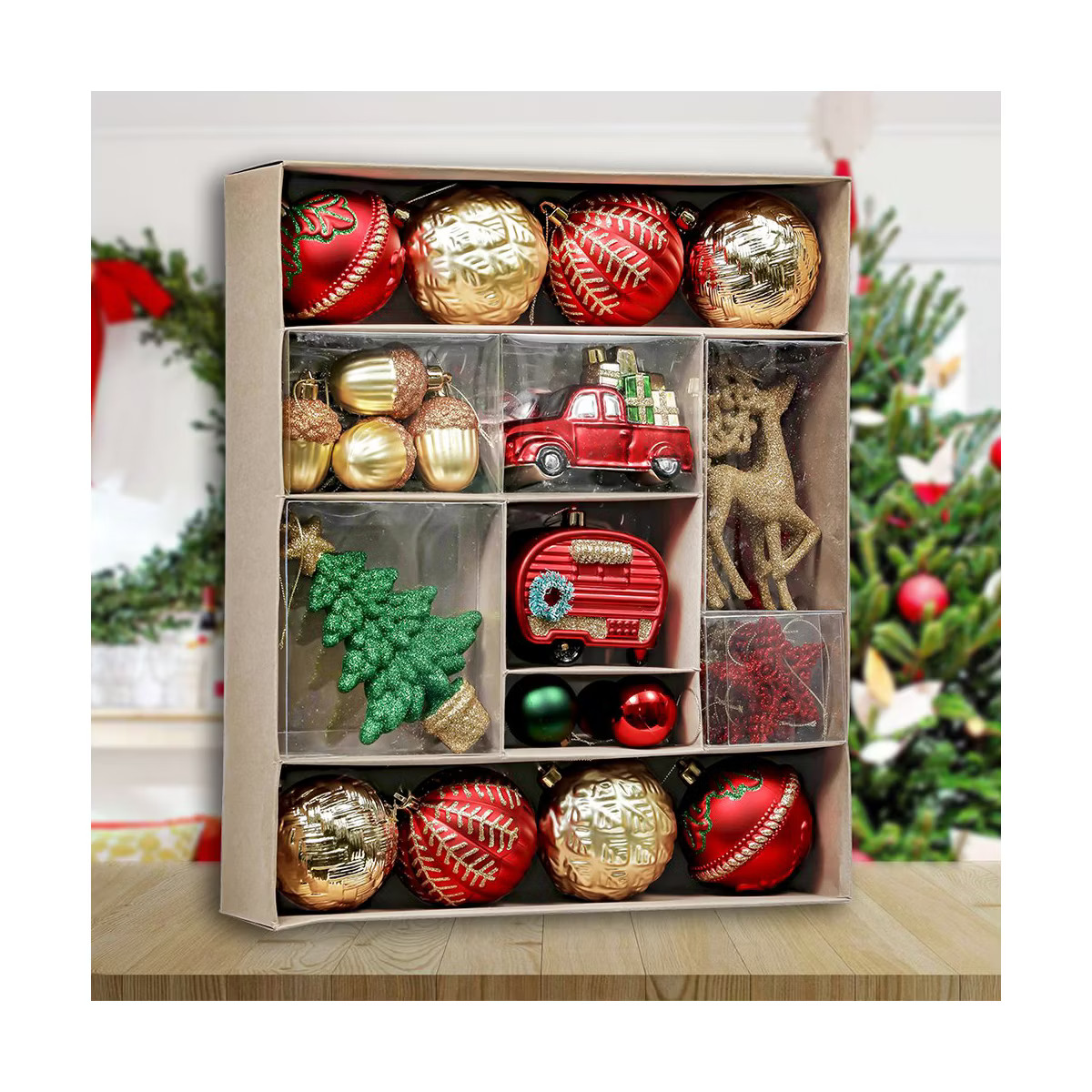 60pc Rustic Christmas Adventure Ornament Bauble Set, Camping Truck, Acorns, Woods Theme| Ornament... | Target