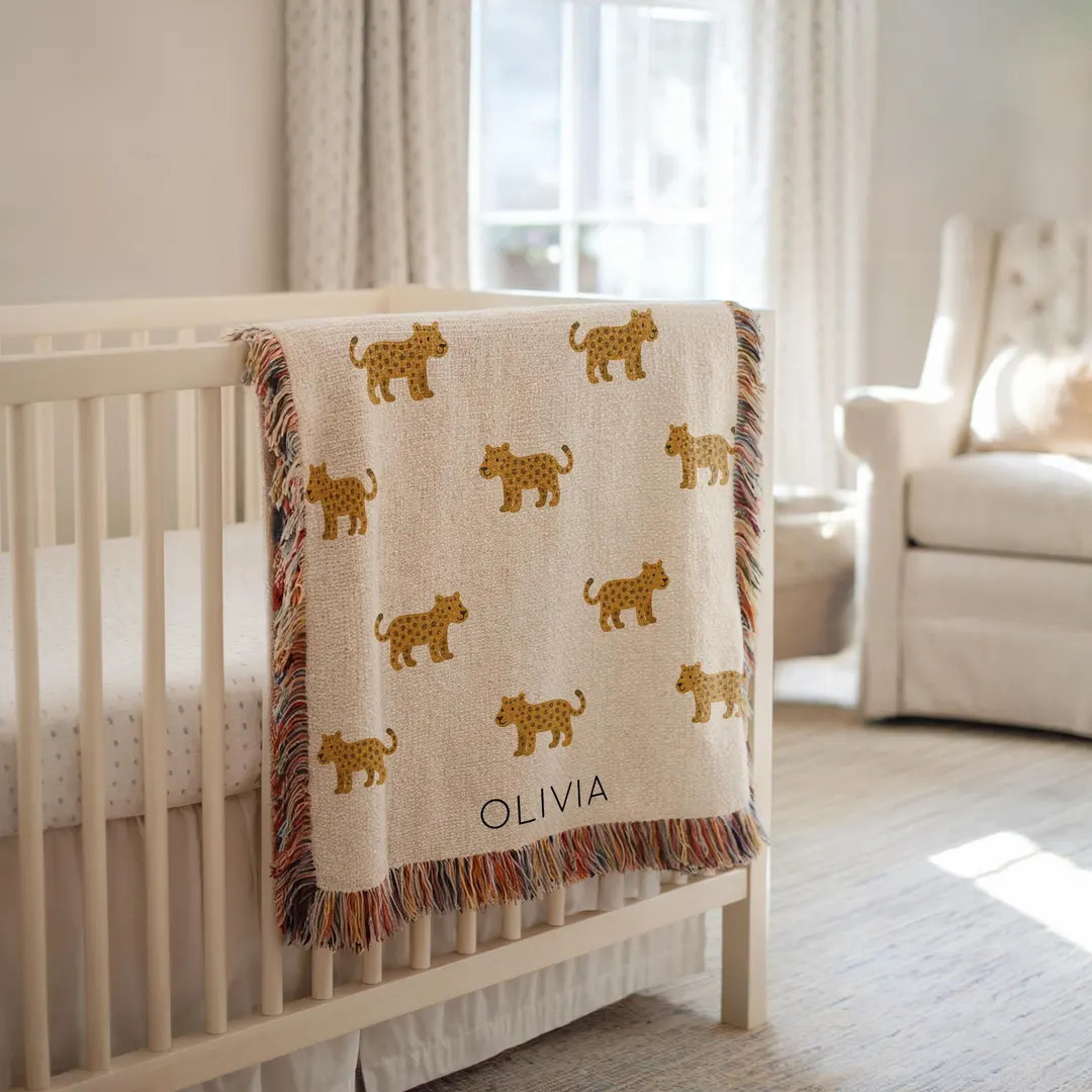 Personalized Cheetah Baby Blanket, Custom Name Jungle Animal Blanket, Safari Nursery Decor, Leopa... | Etsy (US)