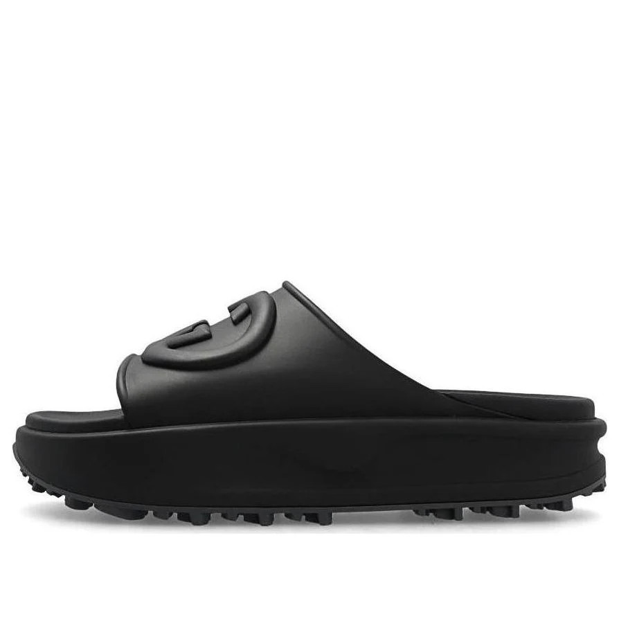 Gucci Interlocking G slide sandal 'Black Rubber' | KICKS CREW