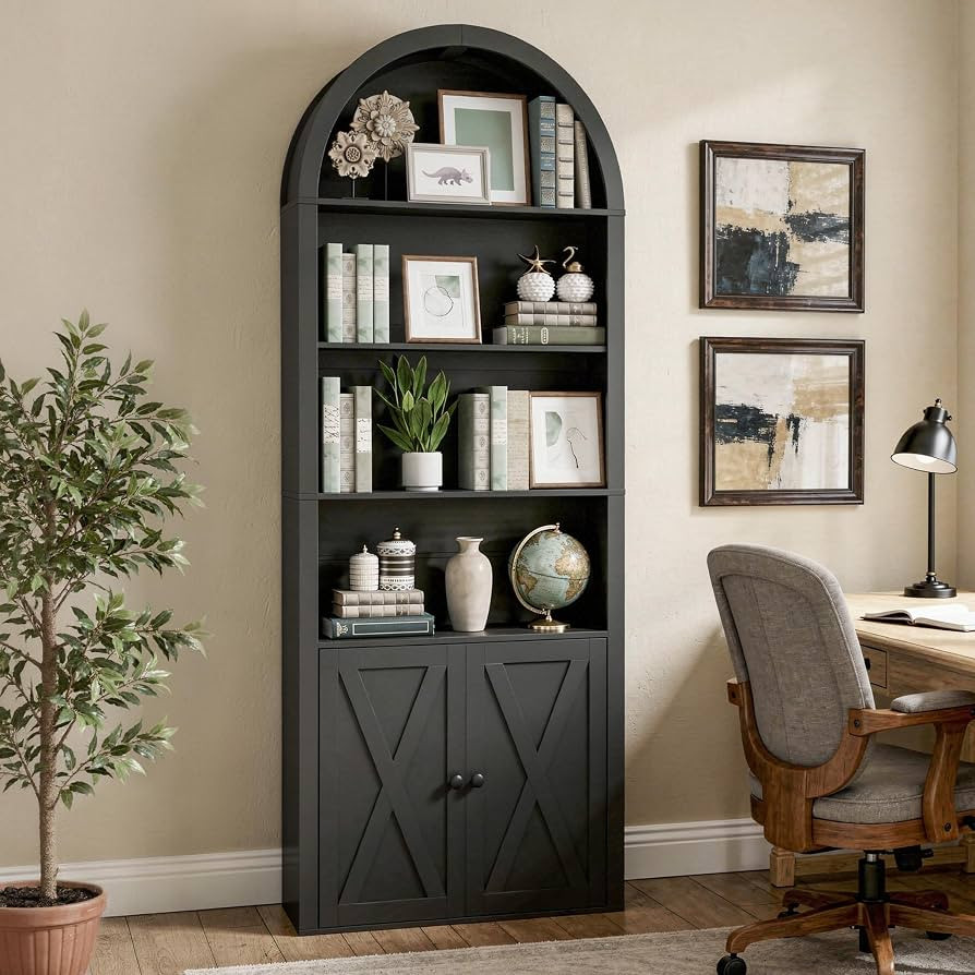 MAHANCRIS Arched 6-Tier Bookshelf with Cabinet Doors, 70.9" Tall Bookcase with Adjustable Shelves... | Amazon (US)