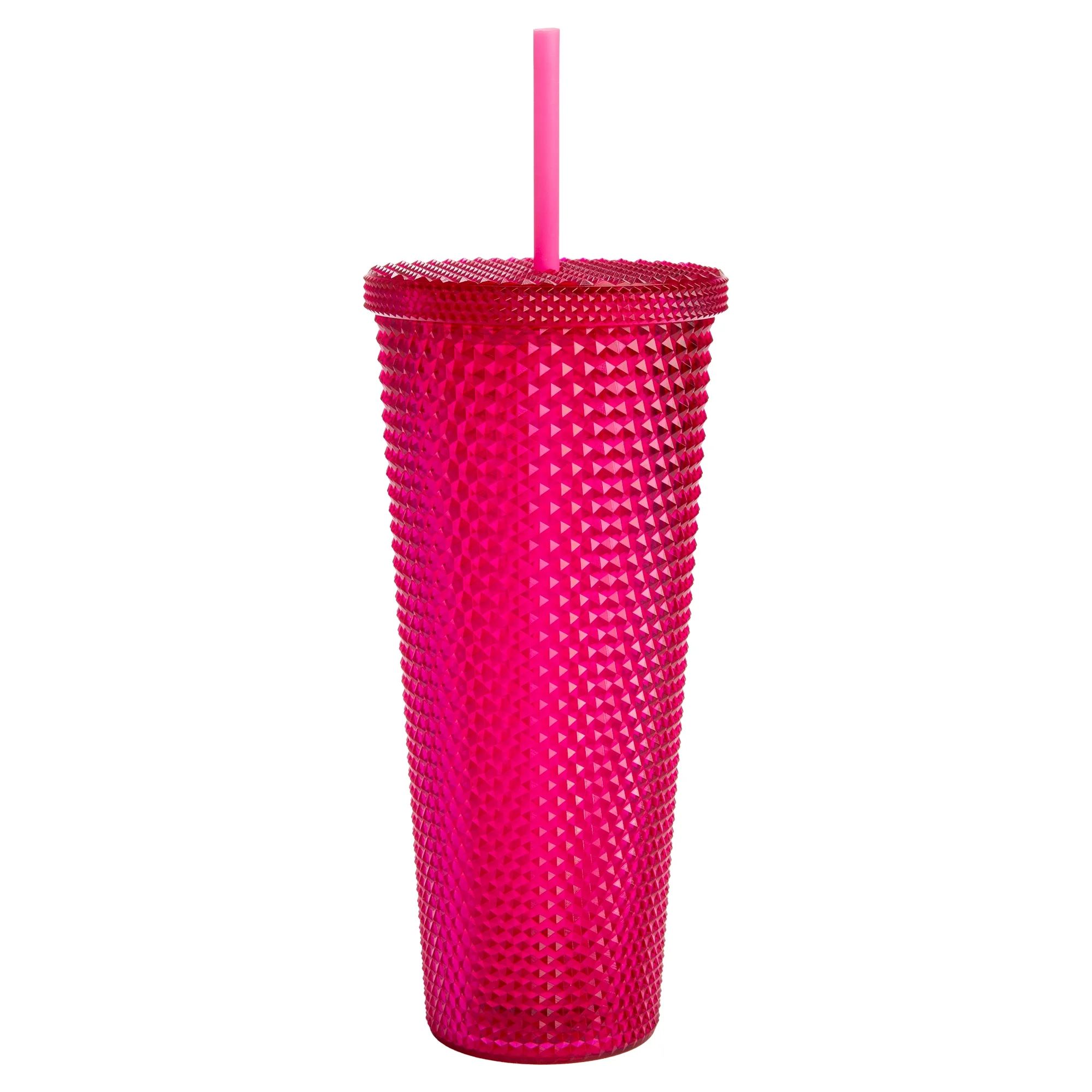 Paris Hilton 26oz Double Wall Diamond Textured Tumbler with Removable Straw, Hot Pink | Walmart (US)