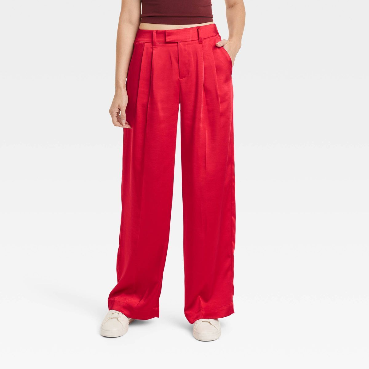 Women's High-Rise Wide Leg Satin Pants - A New Day™ Red 2 | Target