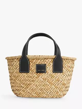 Jigsaw Mini Chiltern Straw Tote Bag, Black | John Lewis (UK)