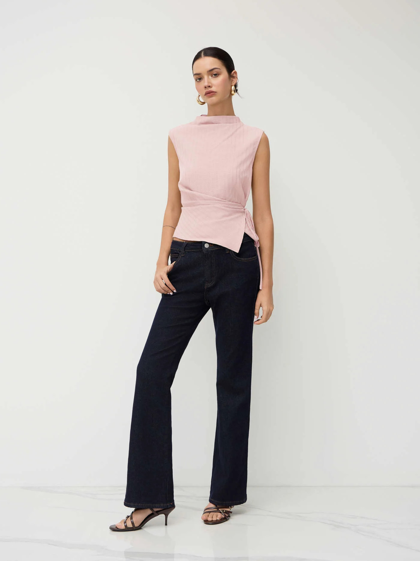 Stand Collar Texture Ruched Knotted Tank Top...$19.90303$50Hot | Cider
