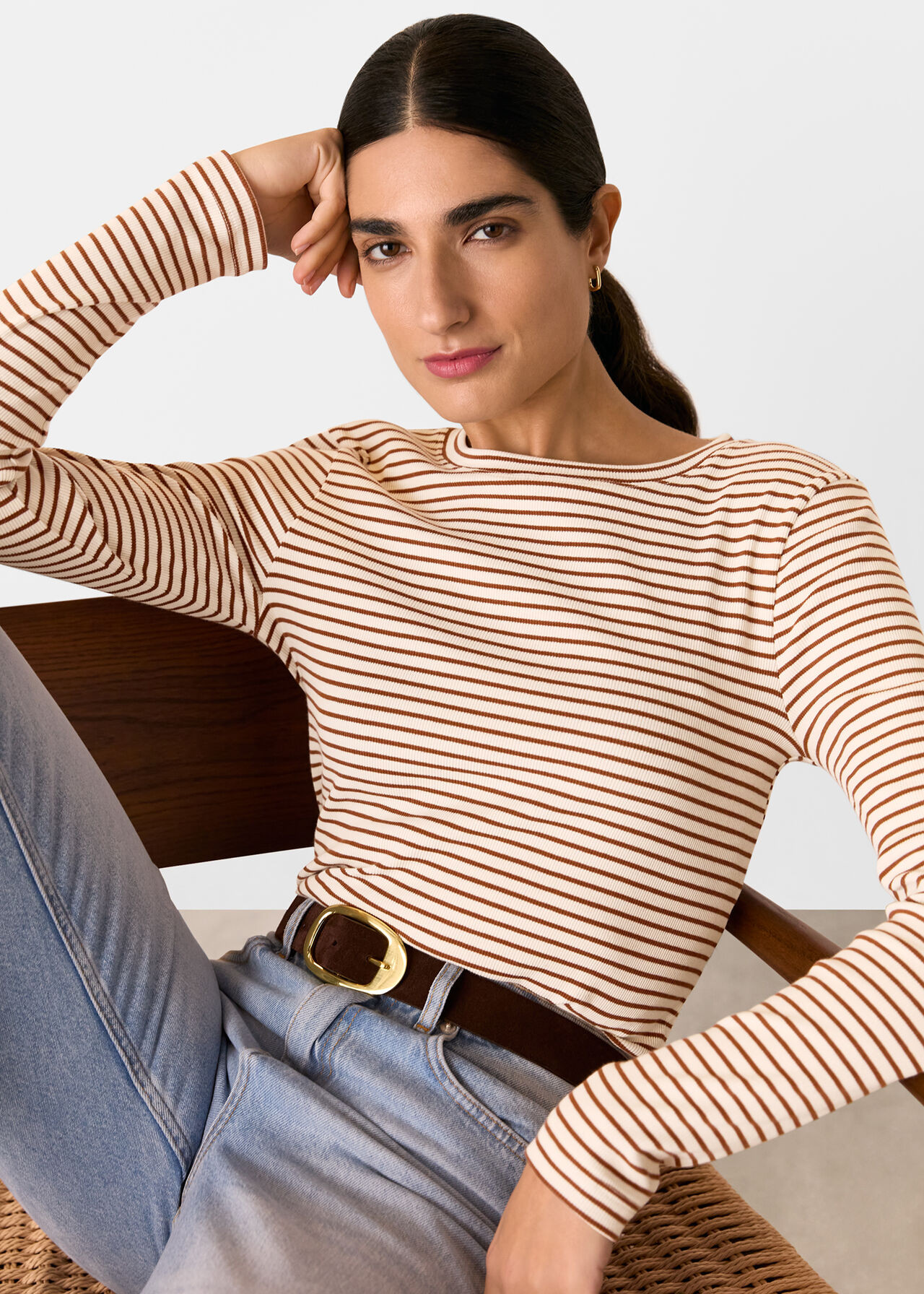 Ivory/Multi Stripe Crew Neck Jersey Top | WHISTLES | Whistles UK | | Whistles