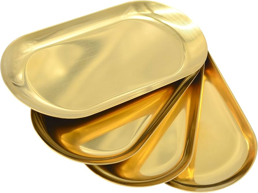 4 Pcs 7 Inch x 3.3 Inch Trinket Tray, Gold Stainless Steel, for Serving Trays Towel Storage Dish ... | Amazon (US)