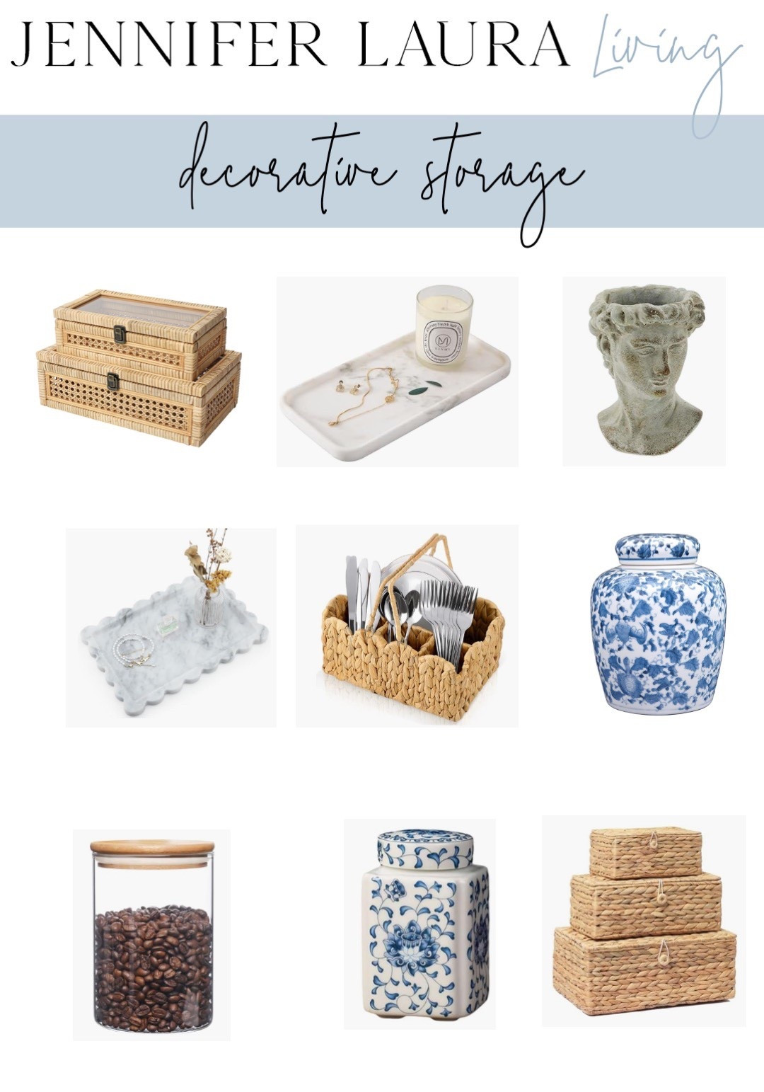 ✨Elevated storage that doubles as décor✨ From woven baskets to blue & white ginger jars, these pieces keep clutter tucked away while still looking beautiful. I love mixing textures like rattan, marble, and porcelain for a timeless layered look. 🪞💙

Shop my picks here ⬇️
#rstyle #LTKhome #LTKdecor #homedecor #storagesolutions #beautifulstorage #grandmillennialstyle #blueandwhiteforever #classicdecor

#LTKHome