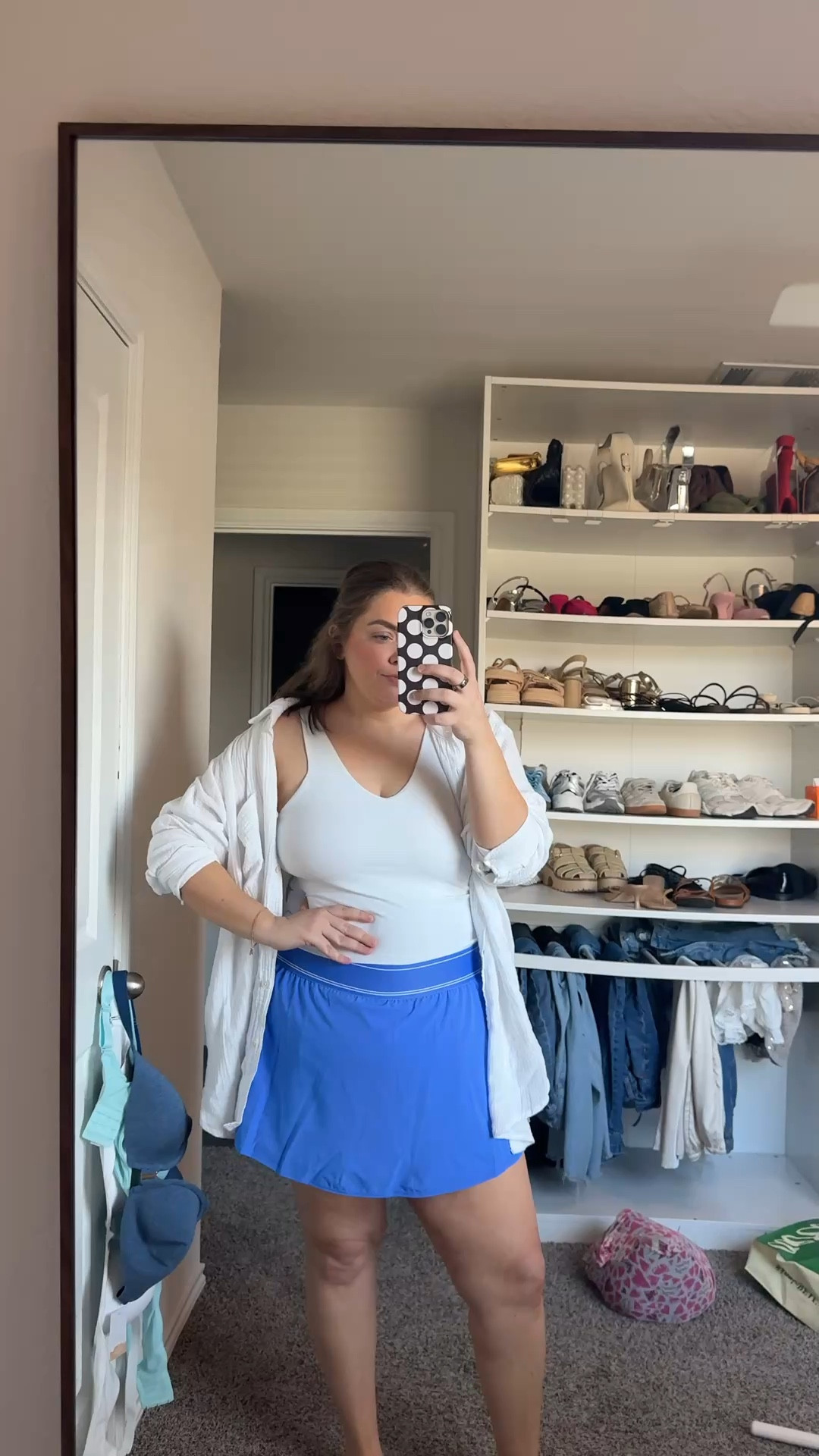 Casual spring break outfit wearing xl in linen shirt and tank. Xxl in alo lookalike skort 

#LTKspring #LTKPlusSize #LTKmomlife