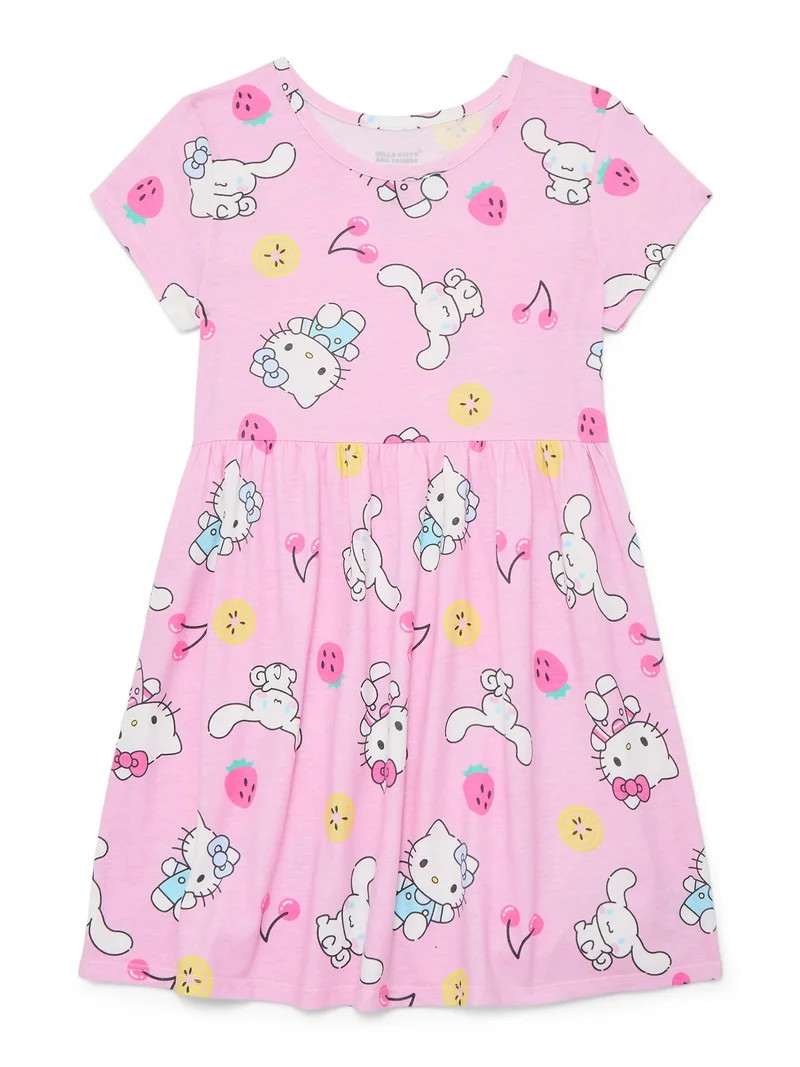 Hello Kitty Girls' Allover Print Dress with Short Sleeves, Sizes 4-12 | Walmart (US)