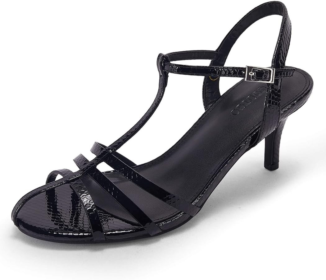Coutgo Womens Kitten Heeled Sandals Ankle Buckle T-Strap Heels Gladiator Dress Shoes | Amazon (US)