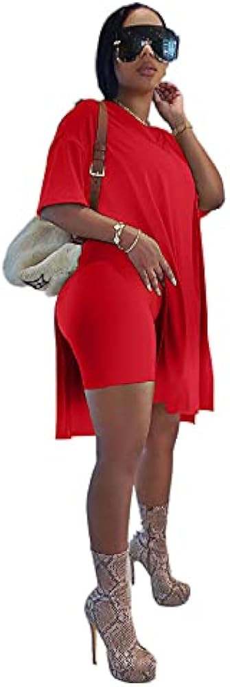 2 Piece Outfits for Women Plus Size Summer T-Shirt Set Tank Top and Skinny Biker Shorts Sportswea... | Amazon (US)