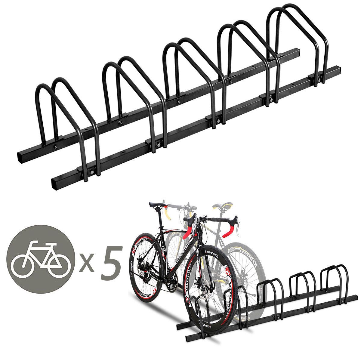 Gymax 5 Bike Bicycle Stand Parking Garage Storage Cycling Rack Black | Walmart (US)
