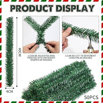 50pcs 16Inch Christmas Garland Ties for Banister Staircase - Artificial Pine Needles Faux Pine Stems Twist Green Ties for Fixing Craft Gift Wrapping Decorations | Amazon (US)