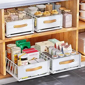 Pull out Cabinet Organizer Fixed with Adhesive Nano Film,Heavy Duty Slide out Pantry Shelves Draw... | Amazon (US)