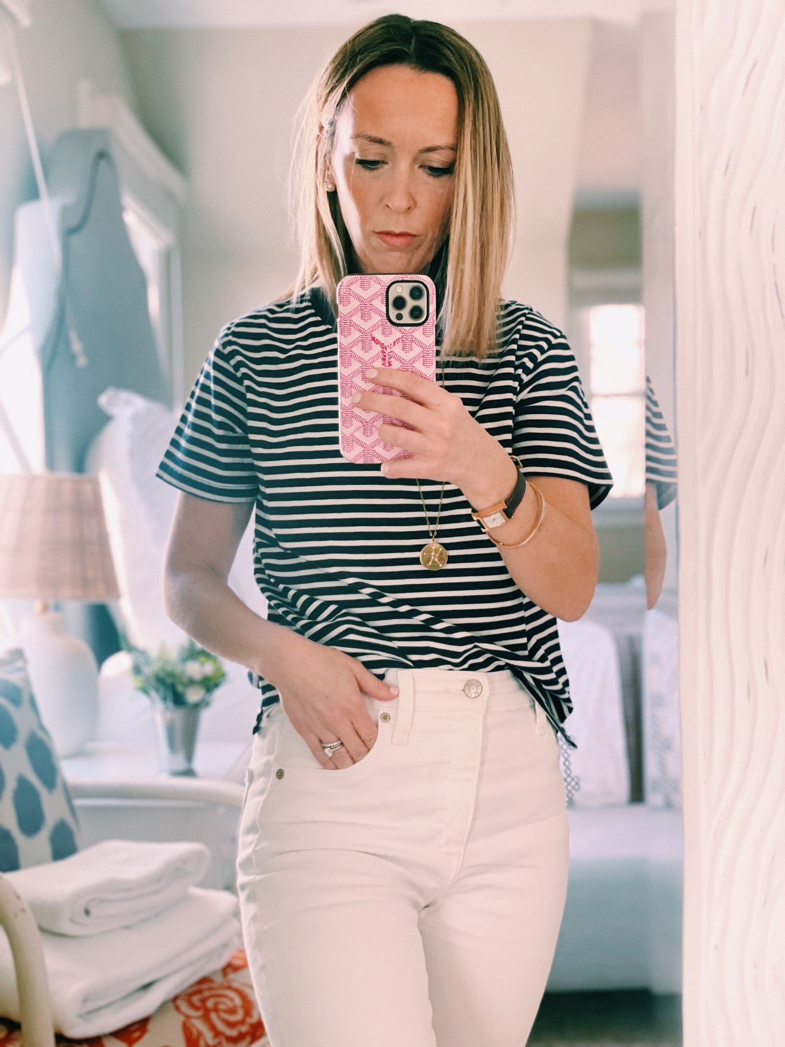 THE best white jeans and a $10 tee. My daily uniform. 

#LTKunder50 #LTKstyletip #LTKSeasonal