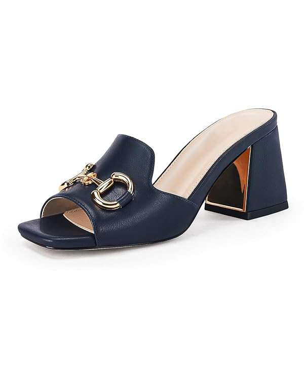 gihubafuil Women's Sandals Peep Toe Slides Chunky Heel Mules Single Band Comfort Slip-on Shoes wi... | Amazon (US)