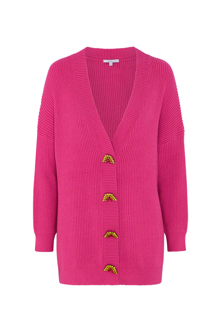 Frankie Pink Rainbow Longline Cardigan | Olivia Rubin