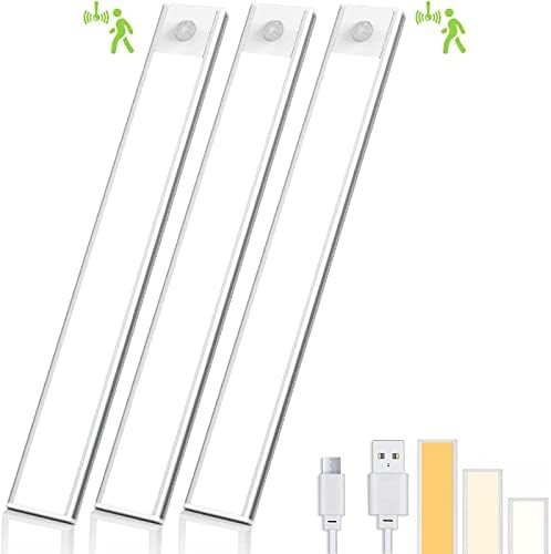 Motion Sensor Under Cabinet Lighting, 3 Pack 62 LED&3 Colors Dimmable Closet Light, Rechargeable ... | Amazon (CA)