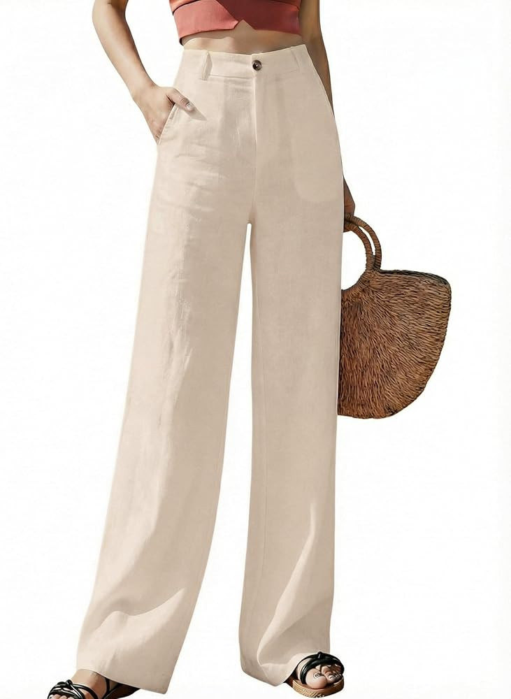 Hooever Womens Casual High Waisted Wide Leg Pants Button Up Straight Leg Trousers | Amazon (US)