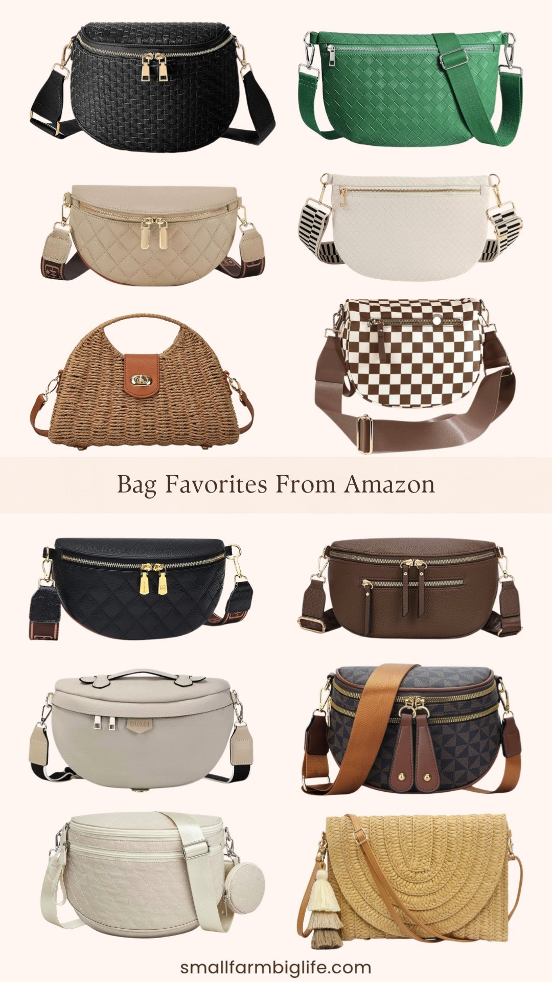 Crossbody and sling bag favorites from Amazon and this round up is so good for spring and summer 👜✨ A brown crossbody sling bag, a brown Montana West crossbody bag, a beige fashion sling purse, a black small crossbody sling bag, a hand woven rattan straw crossbody bag, a green woven crossbody bag, a tan quilted small crossbody sling bag, a cream leather belt bum sling purse, a brown and white checkered crossbody bum bag, a straw clutch crossbody purse, a black woven crossbody bum bag, and a beige nylon quilted bum bag crossbody. So many beautiful styles and materials in this round up from woven rattan and straw to quilted nylon and leather and every single one is hands free which is my favorite way to carry a bag for spring and summer. Whether you need something casual for everyday errands, a cute bag for vacation, or a stylish option for a day out these Amazon crossbody finds are so well priced and so easy to style. Everything is linked! 🛒 

 #LTKootd #LTKOver40 #LTKTravel