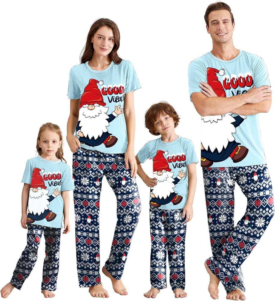 IFFEI Christmas Pajamas for Family Matching Holiday PJ's Sets with Short Sleeve Tee and Pants Lou... | Amazon (US)