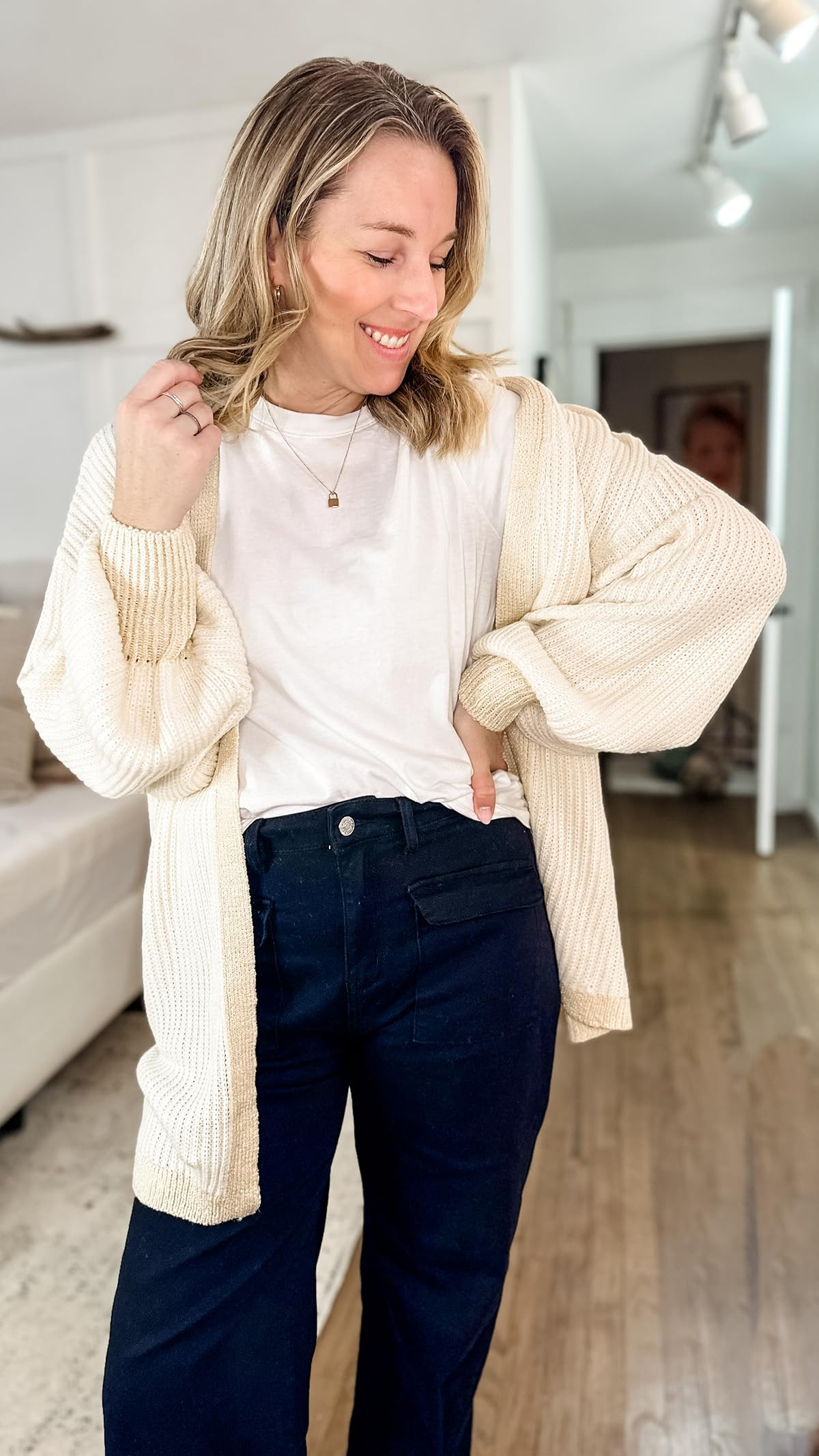 Dokotoo Cardigan Women Womens Fall Fashion 2023 Clothes Fall Striped Lantern Sleeve Knit Cardigans Sweaters | Amazon (US)