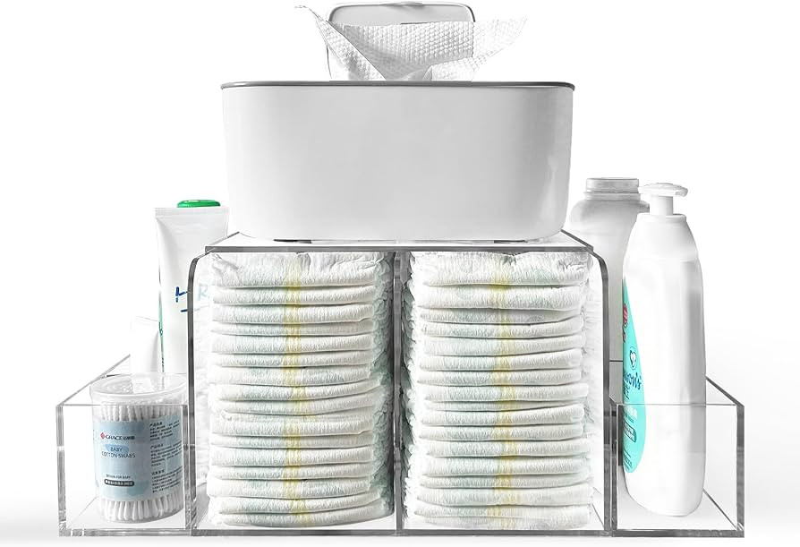 Acrylic Diaper Caddy, Baby Changing Table Organizer, Detachable Clear Diaper Storage for Wipe Dis... | Amazon (US)