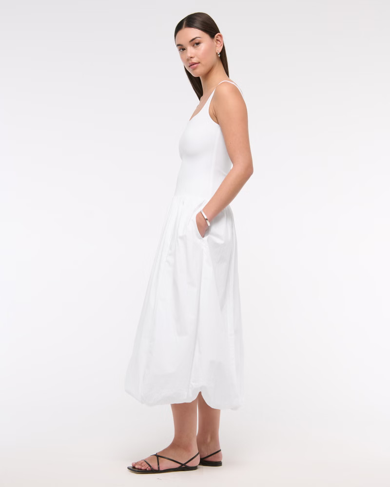 Women's Mixed Fabric Bubble Hem Midi Dress | Women's Dresses & Jumpsuits | Abercrombie.com | Abercrombie & Fitch (US)
