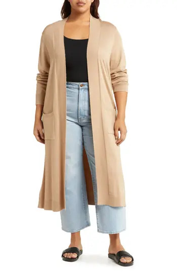 BY DESIGN Tribeca Longline Cardigan in Camel at Nordstrom Rack, Size 2X | Nordstrom Rack