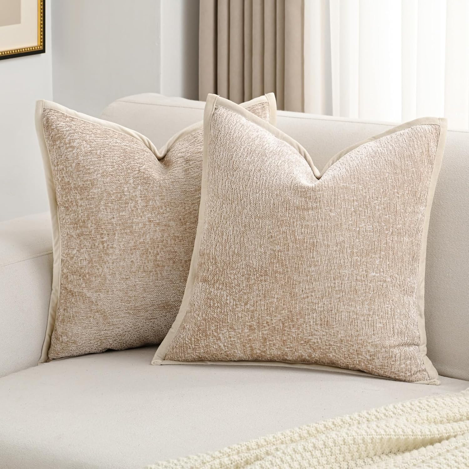 Pack of 2 Chenille Soft Throw Pillow Covers 18x18 Inch, Oatmeal | Amazon (US)